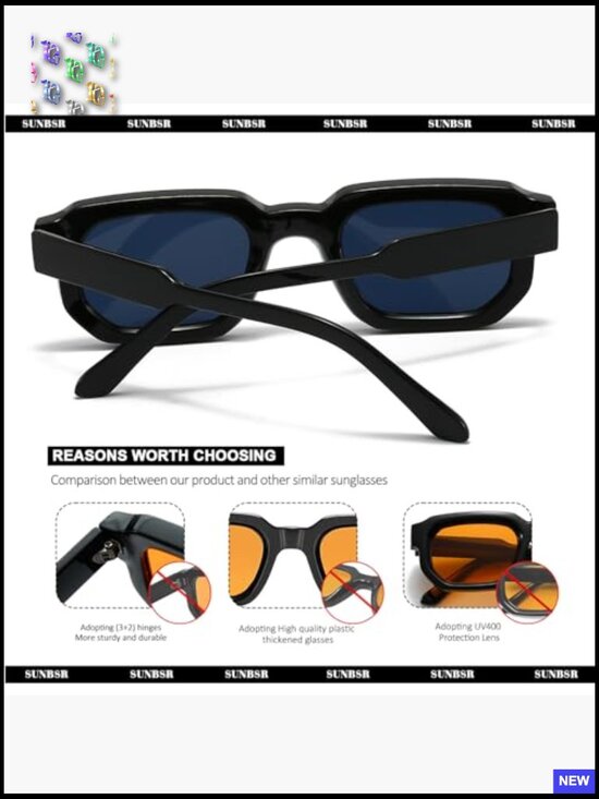 Retro Rectangle Sunglasses Unisex Square Thick Frame 90s Vintage main image 7